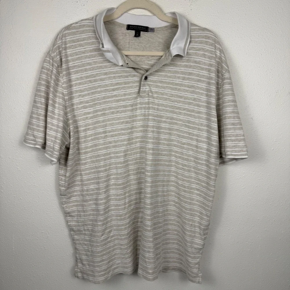Banana Republic Luxury Touch Performance Polo Shirt Mens XL Tall Tan Striped‎